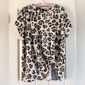 Bontanique Cheetah Knotted Tunic Top Women Size Large
